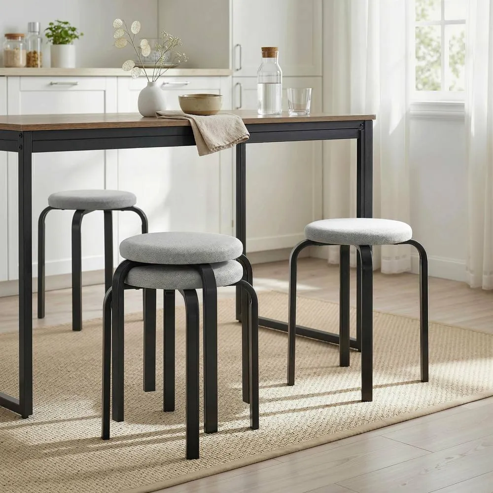 HOMCOM Stackable Stools Modern Cushioned Set of 4 Grey