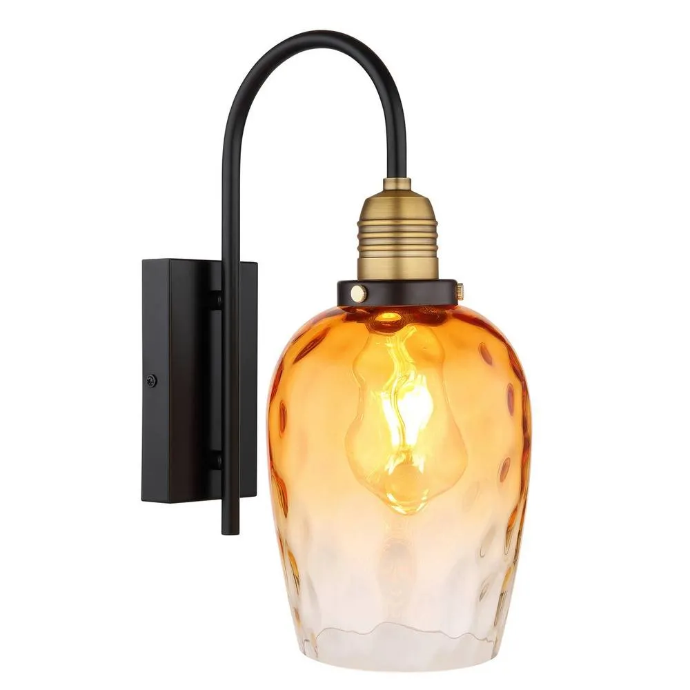Netlighting Salvy Dome Wall Lamp Matt Black Amber Glass Shade 1x E27