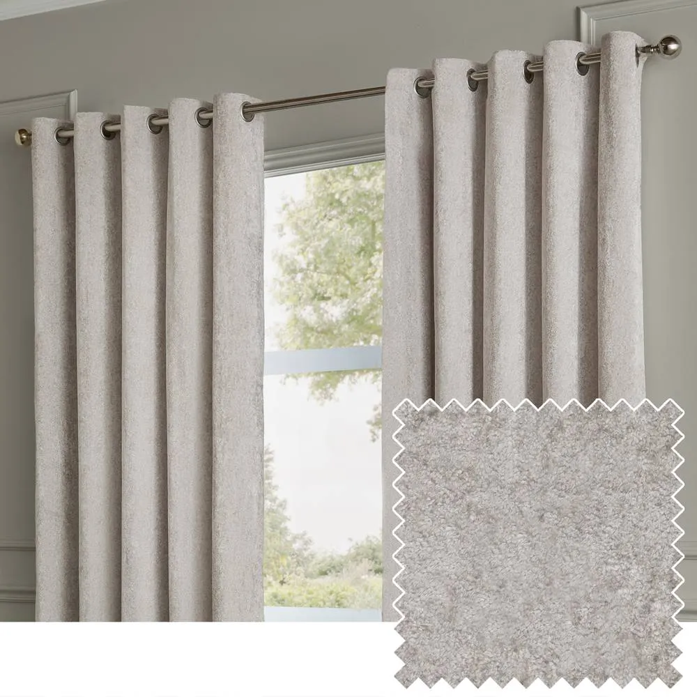 Paoletti Lustre Velvet Fully Lined Eyelet Curtain Pair in Silver 1