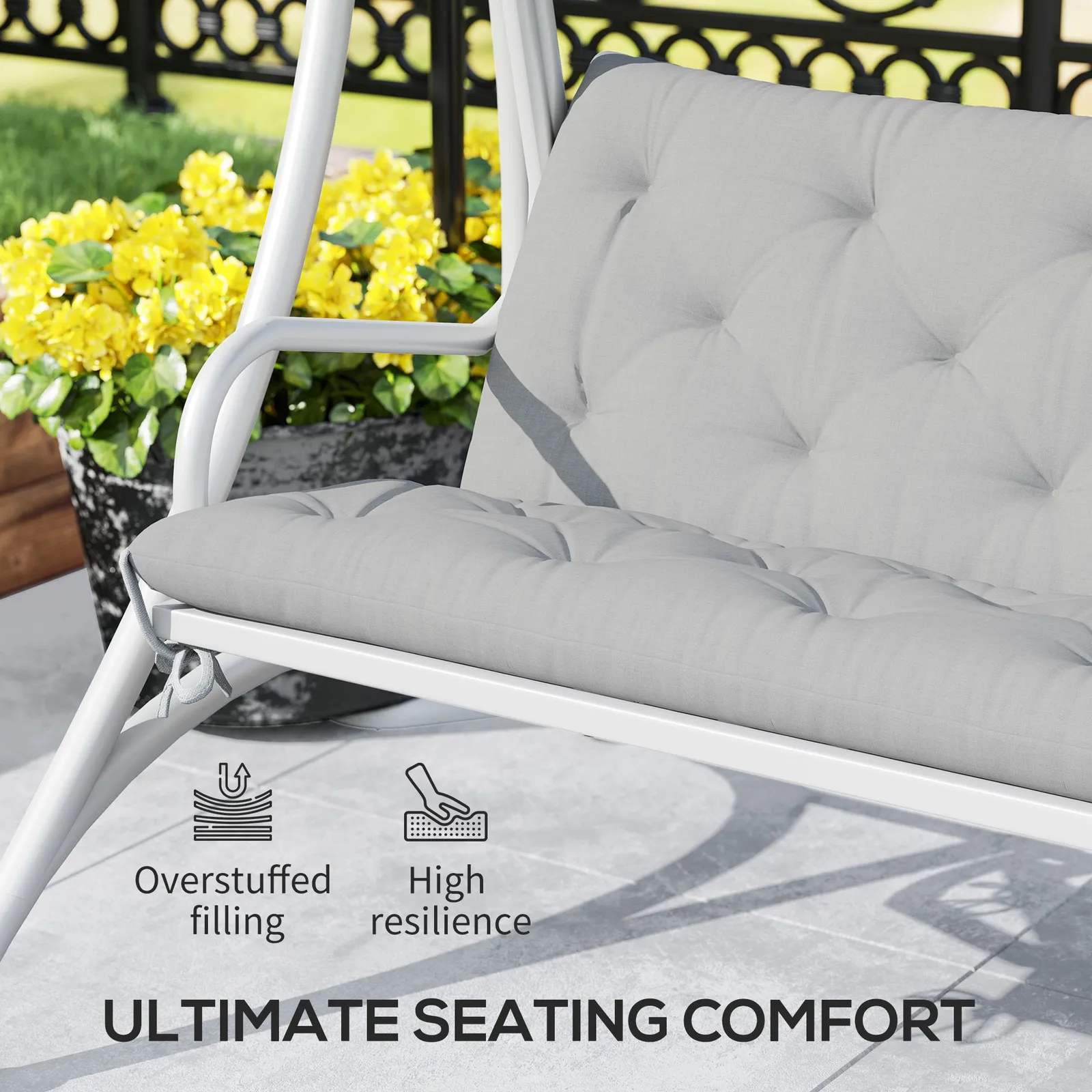 OUTSUNNY Garden Bench Cushion Outdoor Seat Pad with Ties in Light Grey 6