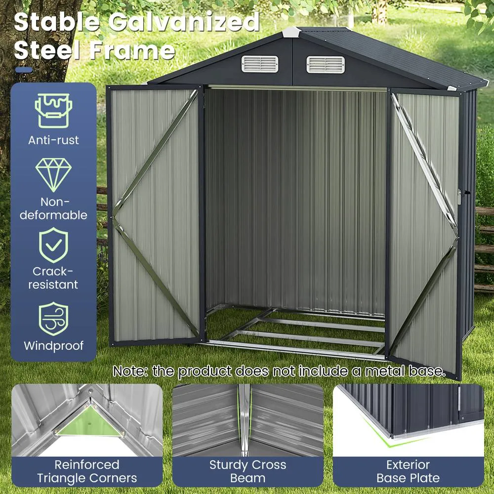 Costway Outdoor Storage Shed Galvanized Metal Tool House w/ Lockable Doors in Dark Grey 5