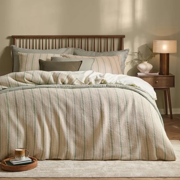 Yard Waffle Stripe 100% Cotton Duvet Cover & Pillowcase Set