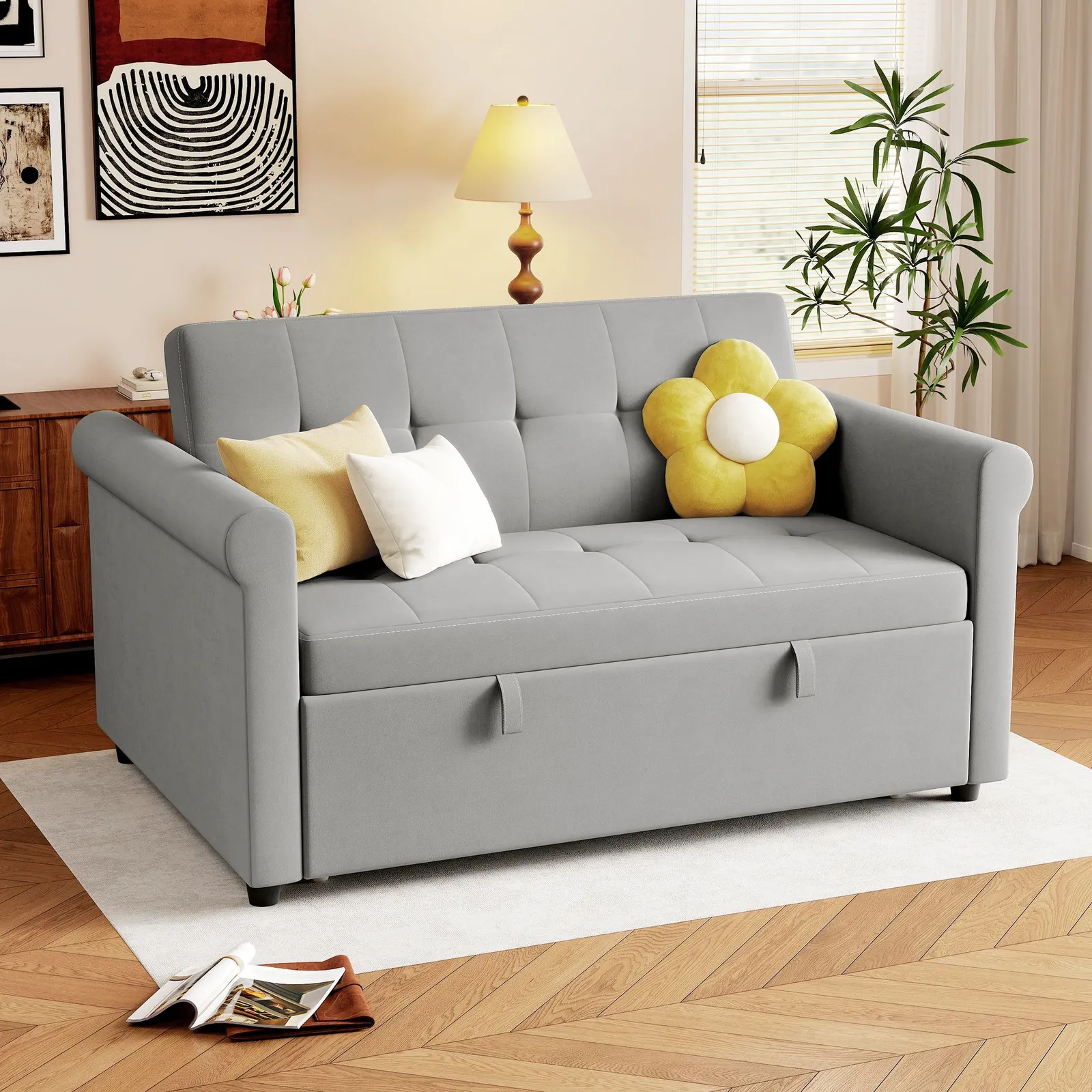 HOMCOM Convertible Pull Out Sleeper Sofa Bed Settee for Living Room, Grey 2