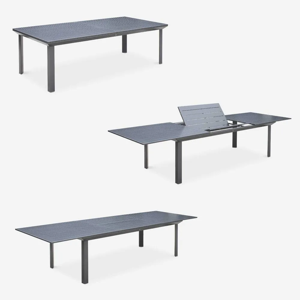sweeek 10-seater Extendable Aluminium Garden Table Set With Chairs in Dark Grey 3