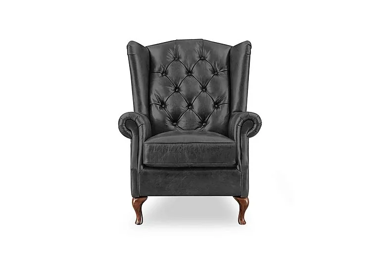 Harriet Leather Wing Chair with Walnut Feet