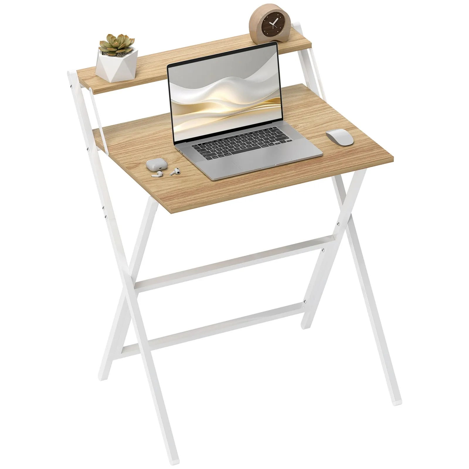 HOMCOM 70 cm Folding Computer Desk for Small Spaces Bedroom in Natural 2