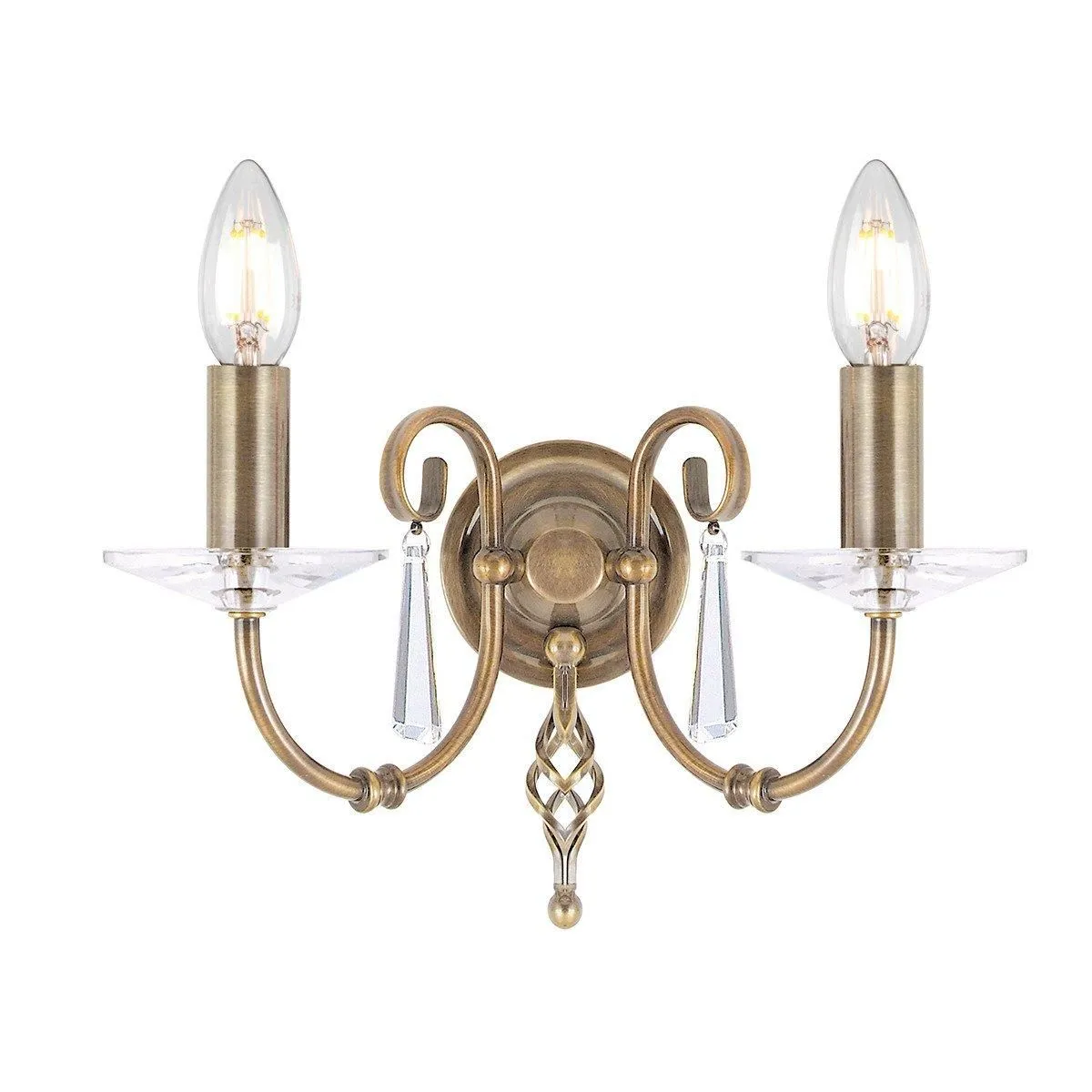Netlighting Aegean 2 Light Indoor Candle Wall Light Aged Brass E14 in Yellow