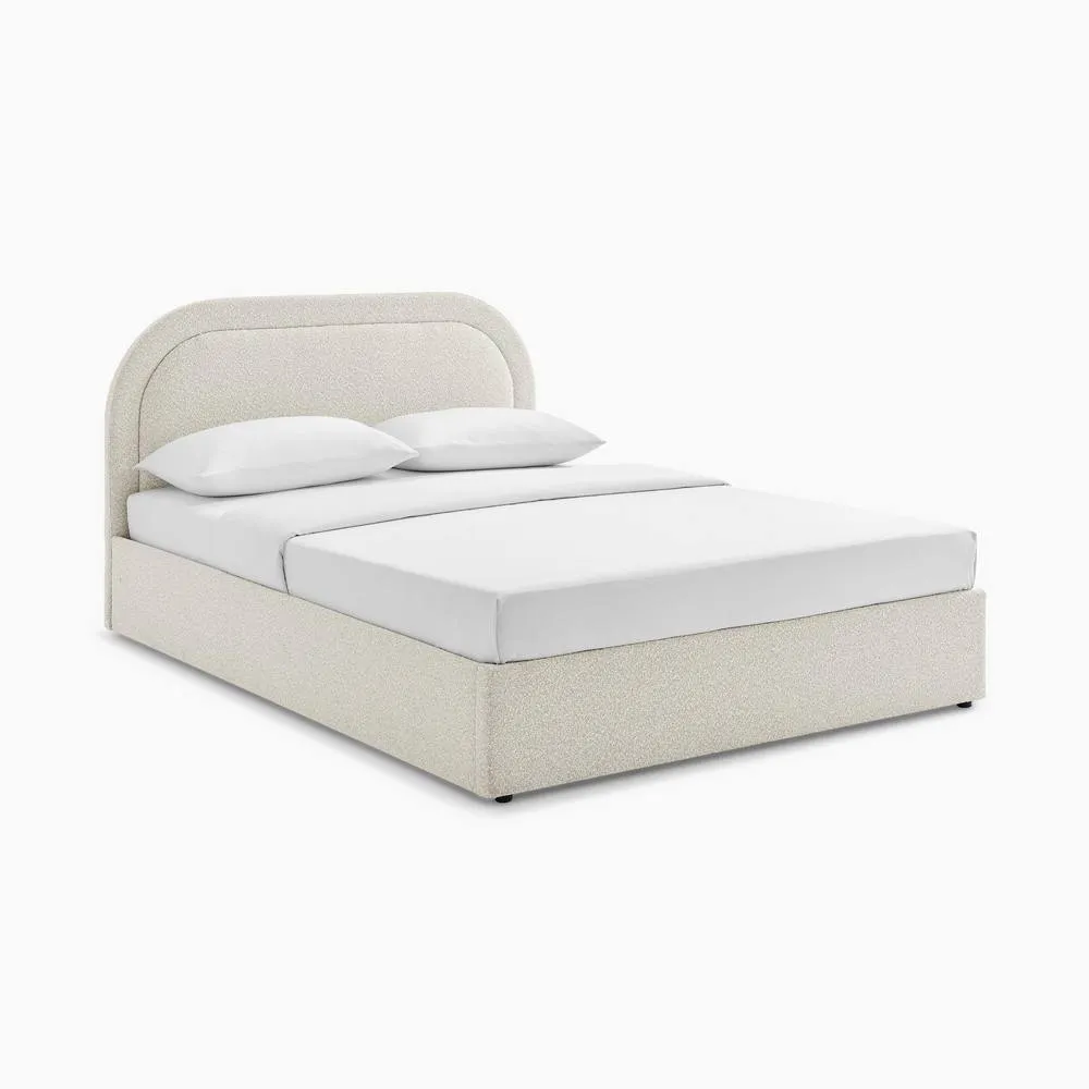 FurnitureboxUK Freja Beige Boucle Fabric Ottoman Double Bed Frame 2