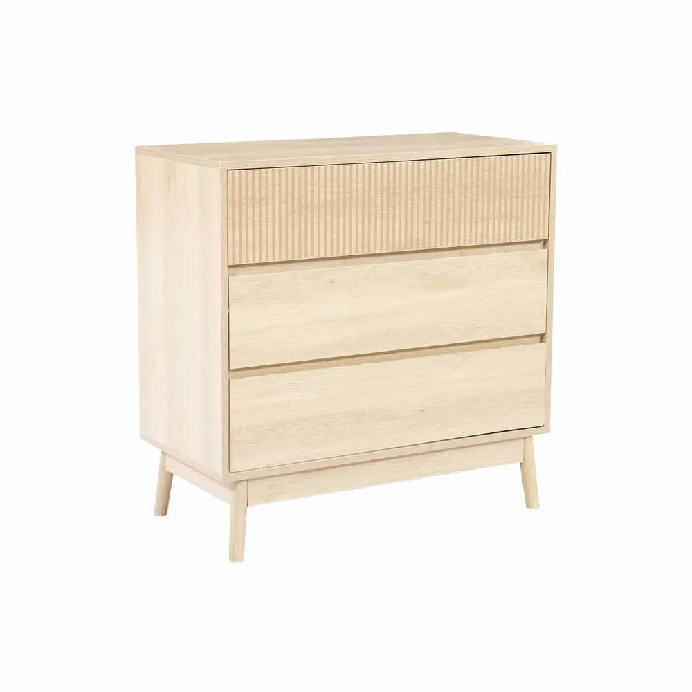 sweeek 3-drawer chest with grooved wooden detail in Beige 2