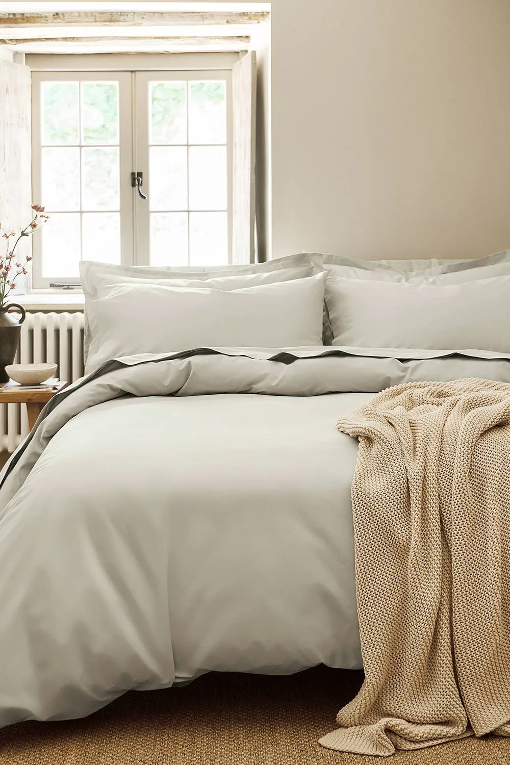 CHRISTY Pure Cotton Percale Oxford Pillowcase Pair in Light Stone 2