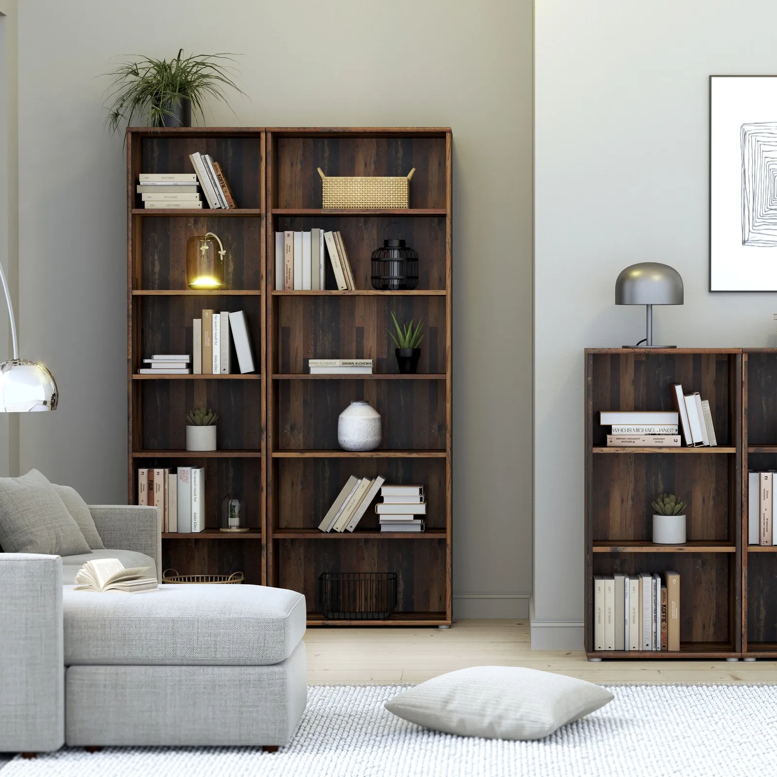 Furniture To Go Essential Narrow 5 Shelf Bookcase in Vintage Oak in Dark Brown 3