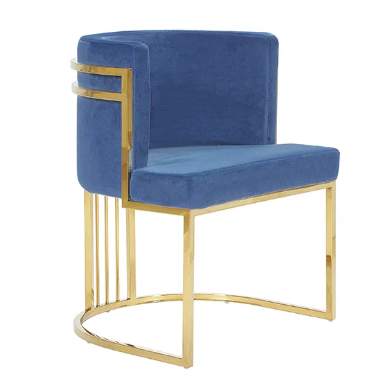 Casoli Velvet Dining Chair In Blue With Gold Legs