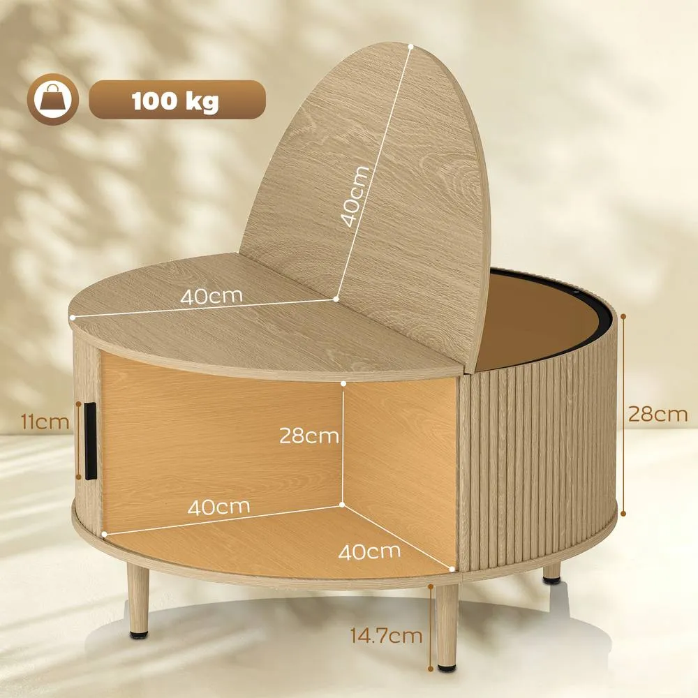 HOMCOM Coffee Table with Lift Top Sliding Door 80 cm Natural 3