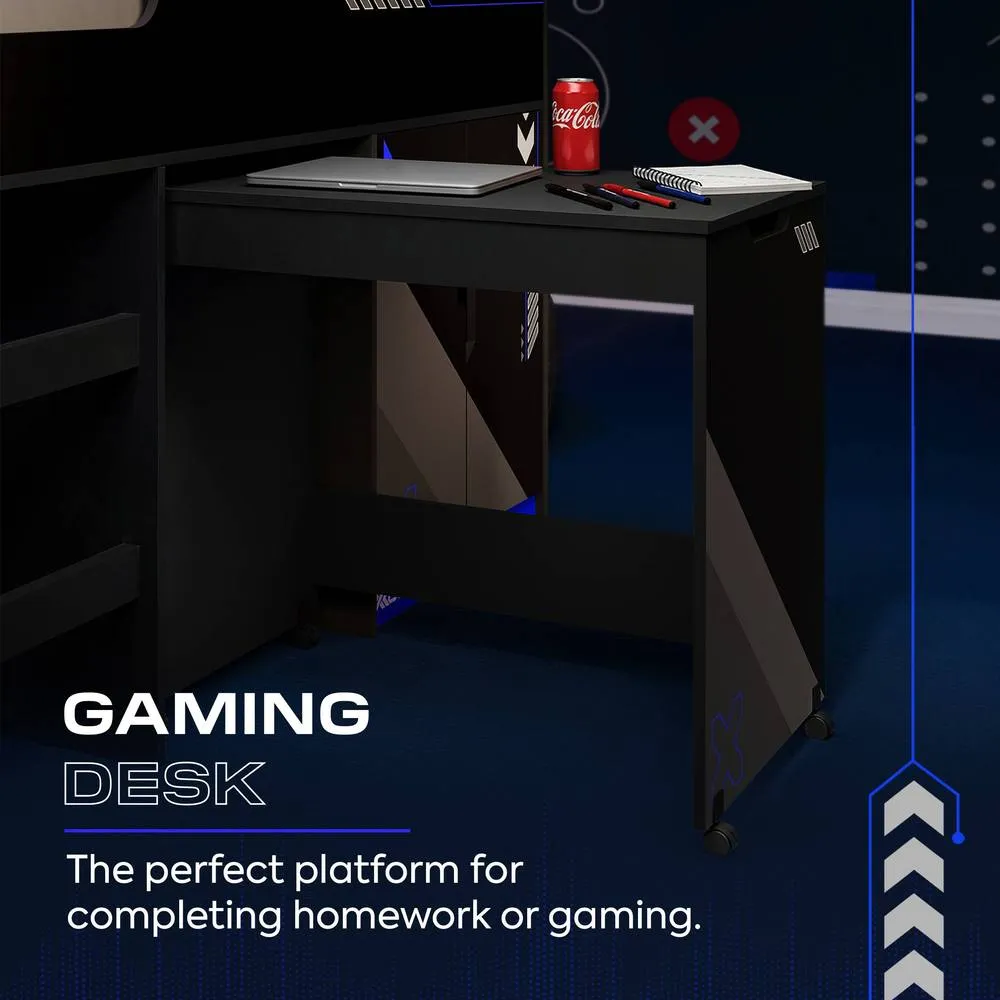 X Rocker Octane Mid Sleeper Gaming Cabin Bed Wardrobe & Pull out Desk in Blue 4