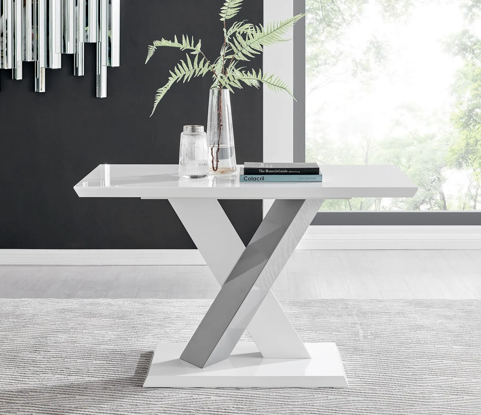 FurnitureboxUK Monza 120cm 4-Seaert White High Gloss Dining Table with Grey Accent 5