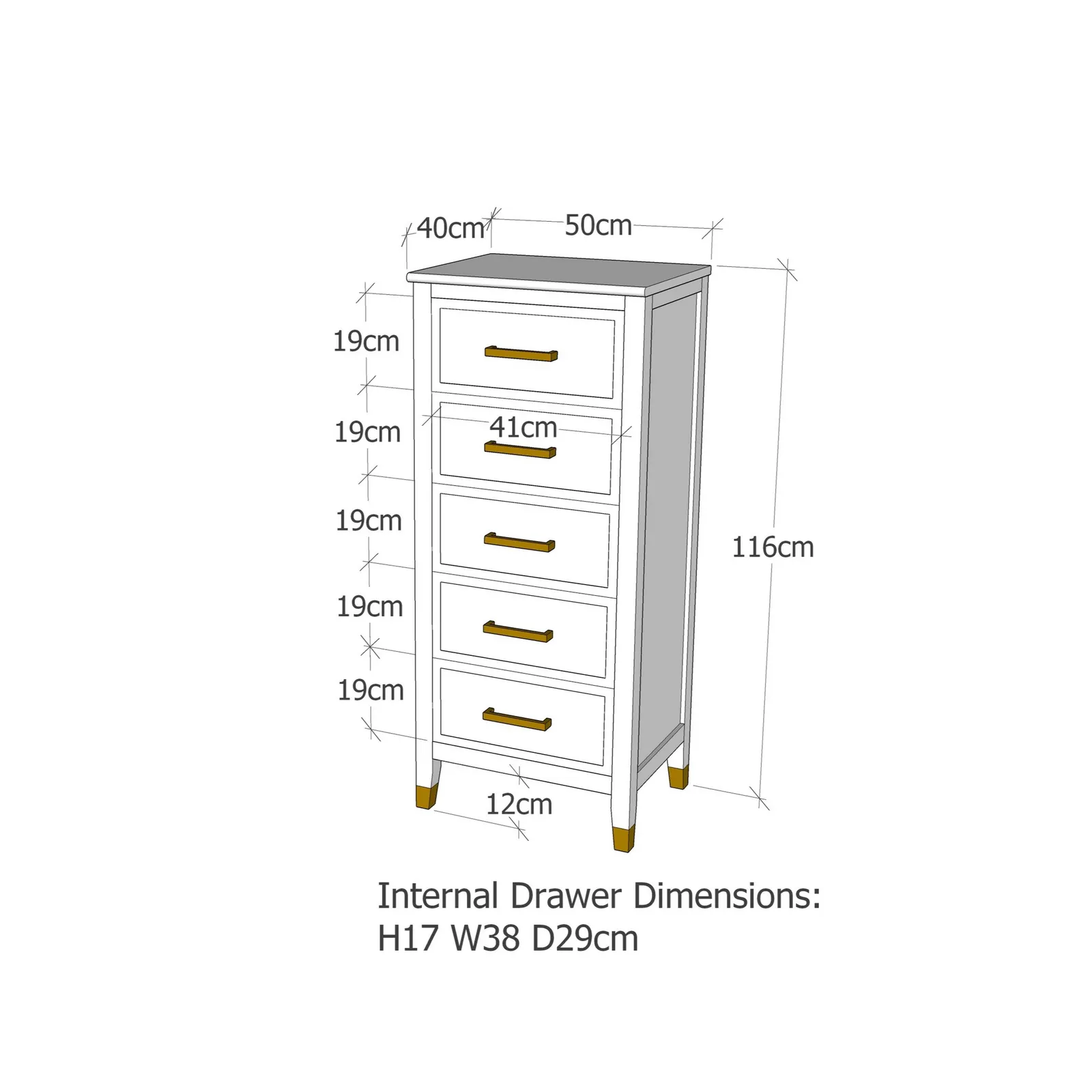 Cabinet Bits Palazzi 5 Drawer Narrow Chest of Drawers in Mustard 6