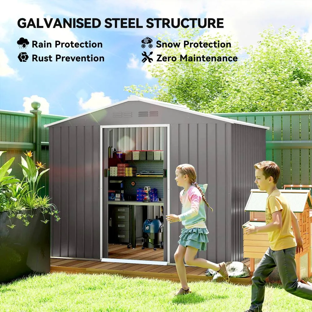 OUTSUNNY 8 x 6ft Garden Storage Shed with Double Door, Grey in Dark Grey 4