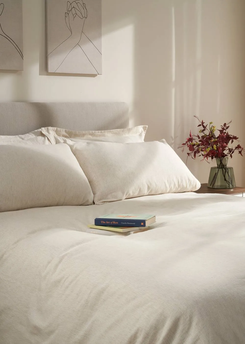 Truly Mushroom Stripe Linen Cotton Duvet Cover in Light Brown