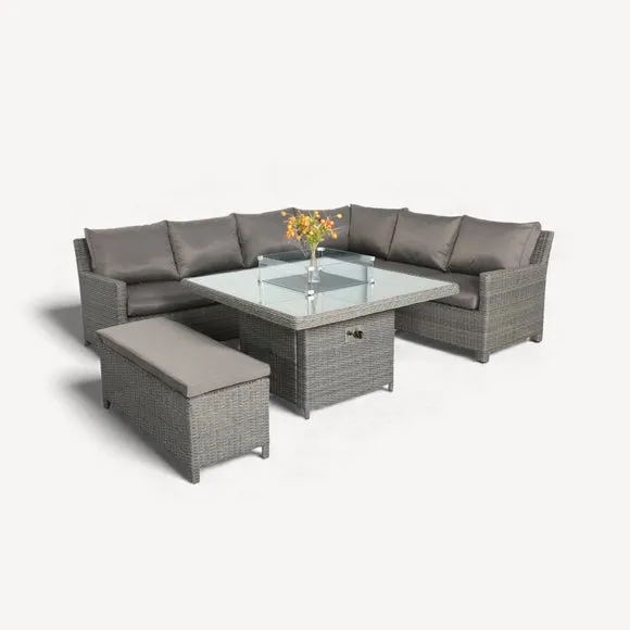 Paris 7 Piece Deluxe Modular Corner Dining Set with Square Firepit 2