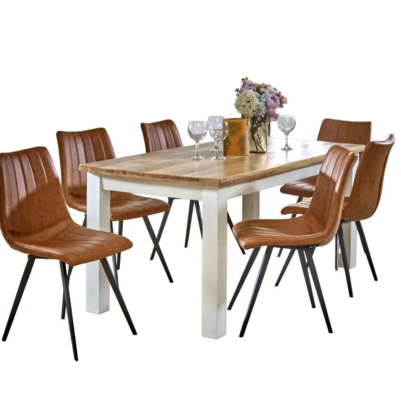 IH Design Curley Solid Mango Wood White Dining Table 170Cm 5
