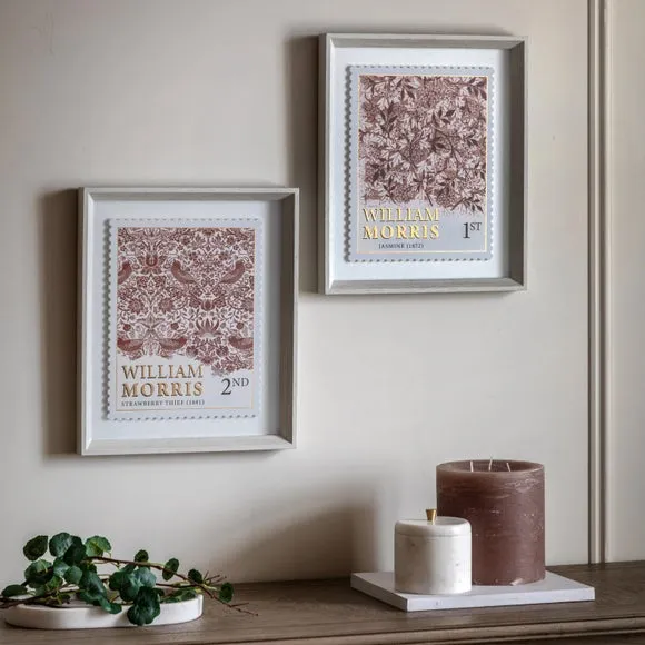 Cedar and Sage Set of 2 William Morris Postage Stamp Red Framed Prints