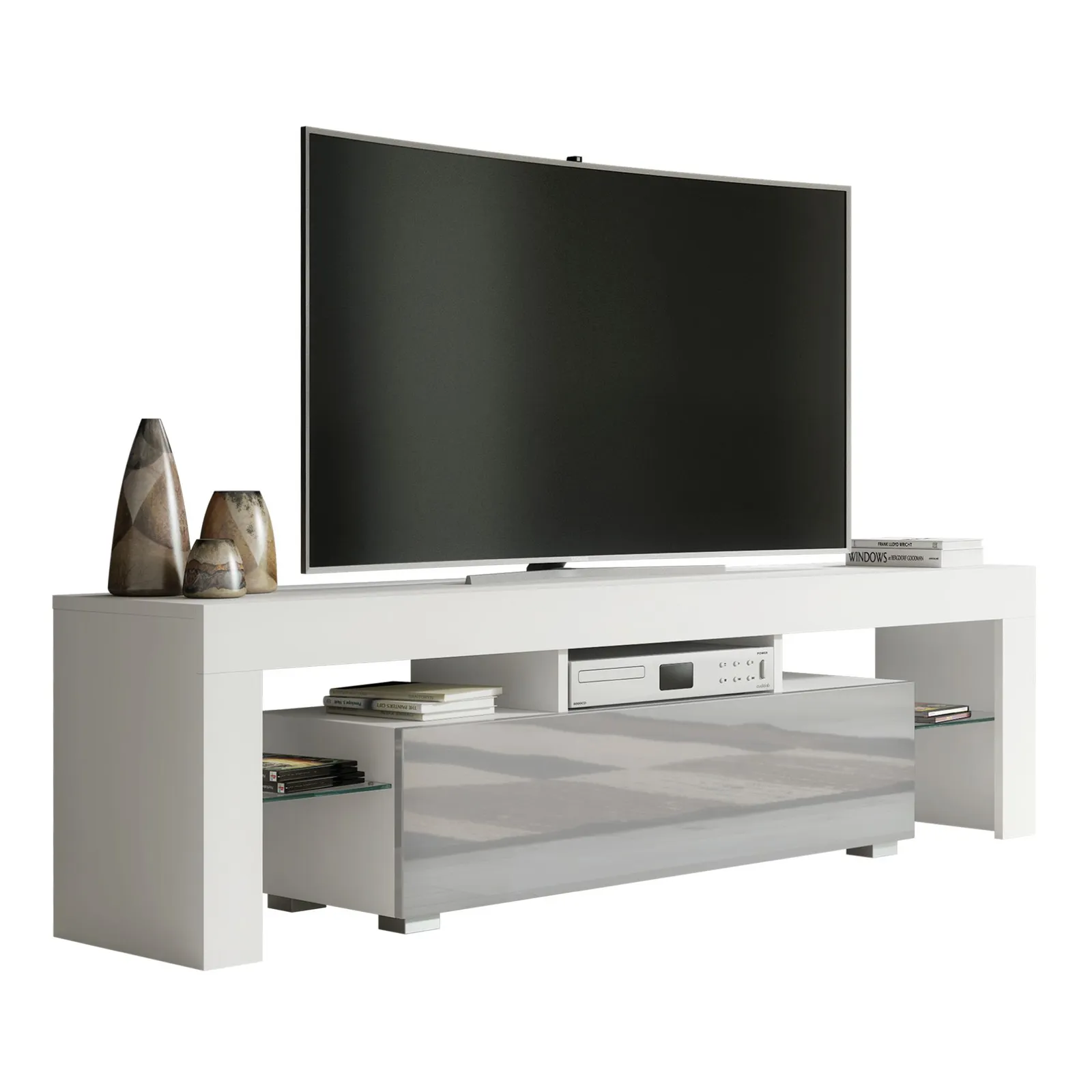 Creative Furniture TV Unit 160cm Stylish Modern - White with High Gloss Grey Doors 3