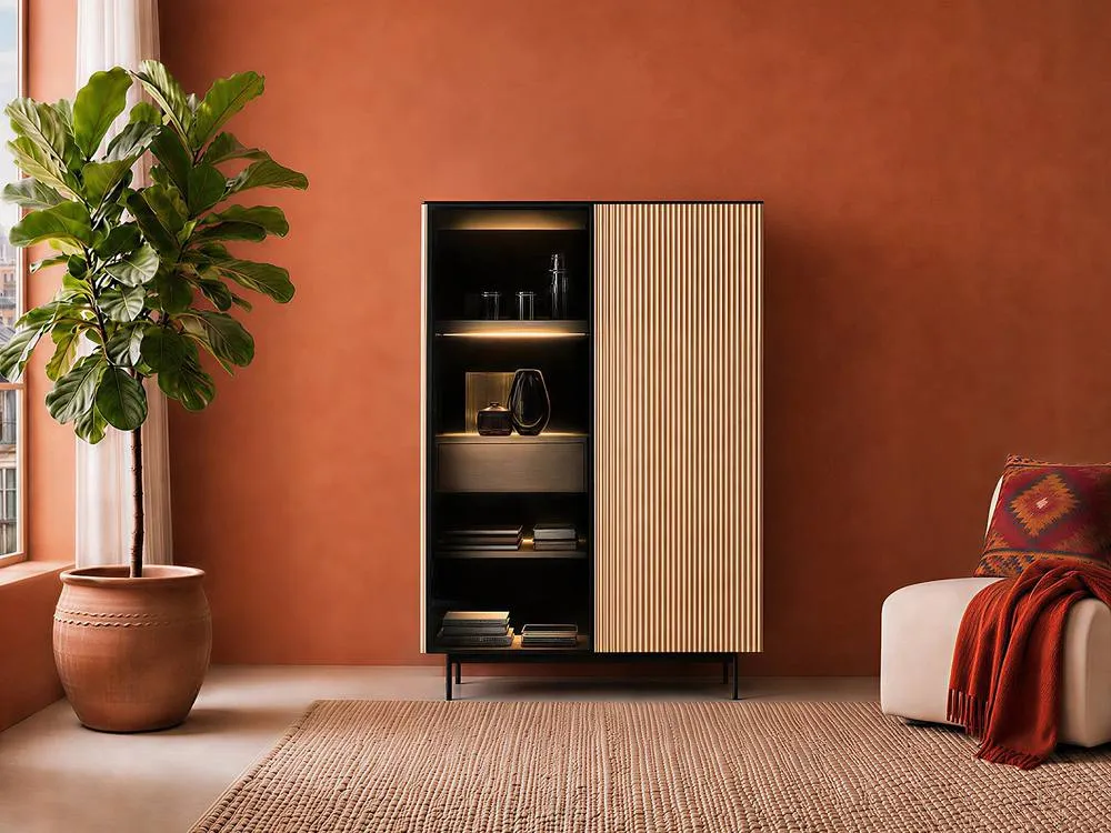 Vente-unique 2-Door Display Cabinet With Leds In MDF & Smoked Glass - H. 166 Cm in Black