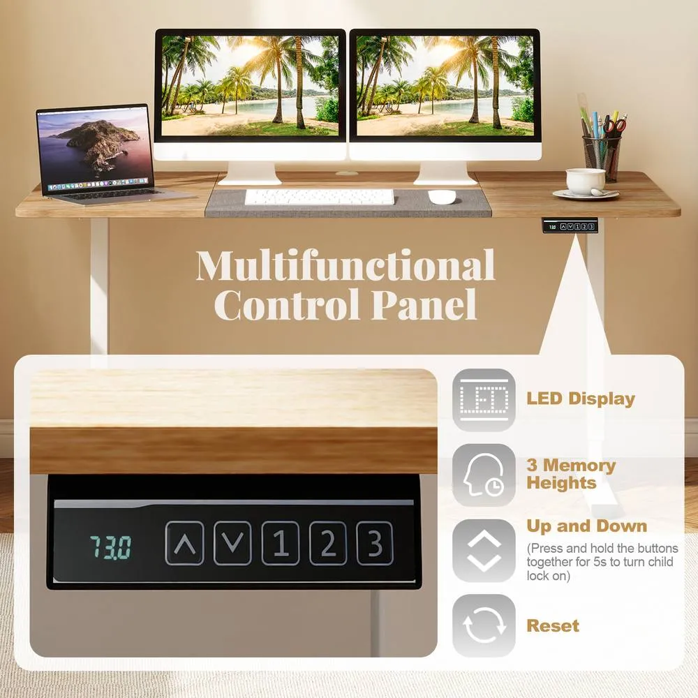 Costway Electric Standing Desk 140x70cm Height Adjustable Desk Sit Stand Desk in Natural 4