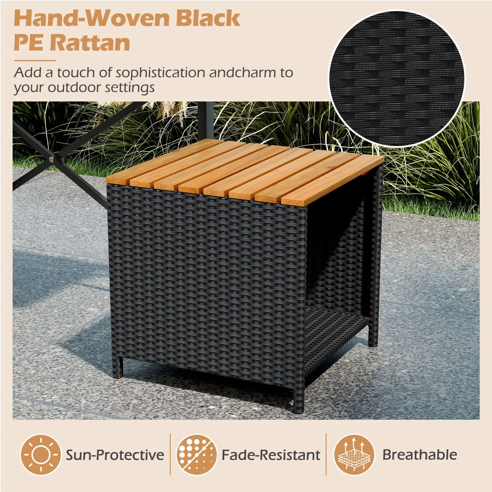 Costway Patio Furniture Set with Raised Garden Bed Table with Built-in Chairs in Brown 4
