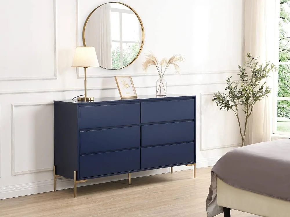 Vente-unique 6-Drawer Chest Of Drawers - MDF & Metal - Gloss Blue & Gold 3