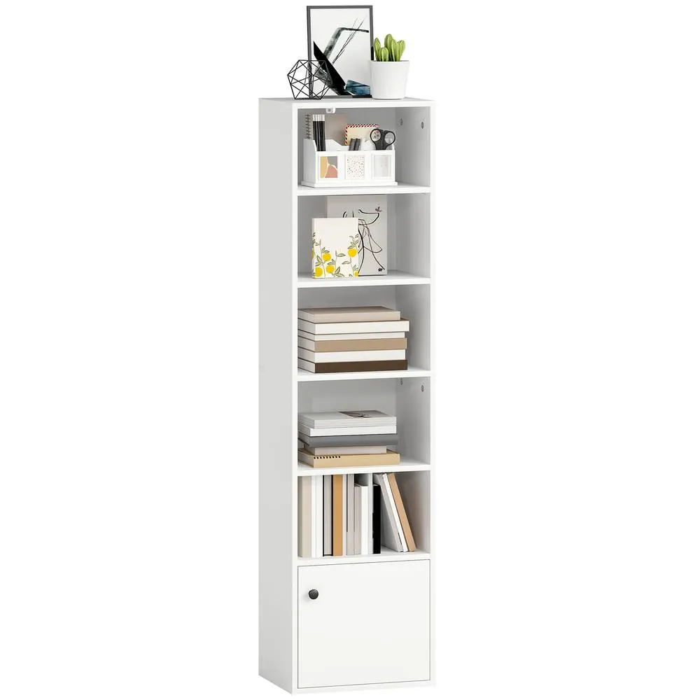 HOMCOM Tall Bookcase, 6-Tier Bookshelf with 3 Adjustable Shelves, White 2