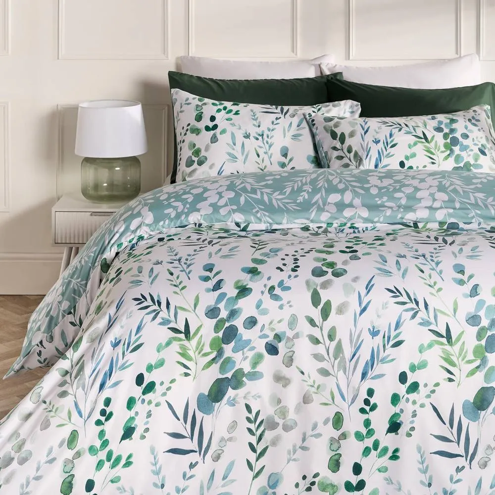 OHS Watercolour Floral Reversible Bedding Set Duvet Cover with Pillowcase in Green