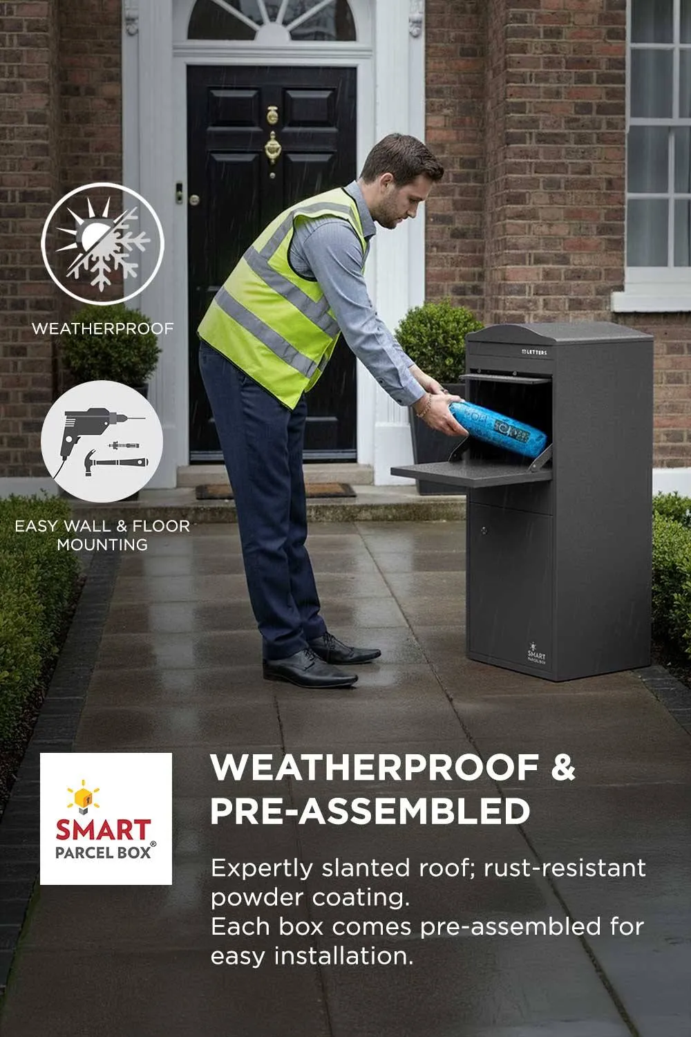 Homescapes Smart Parcel Box® Large Curved Top Front Access Secure Delivery Box in Grey 4
