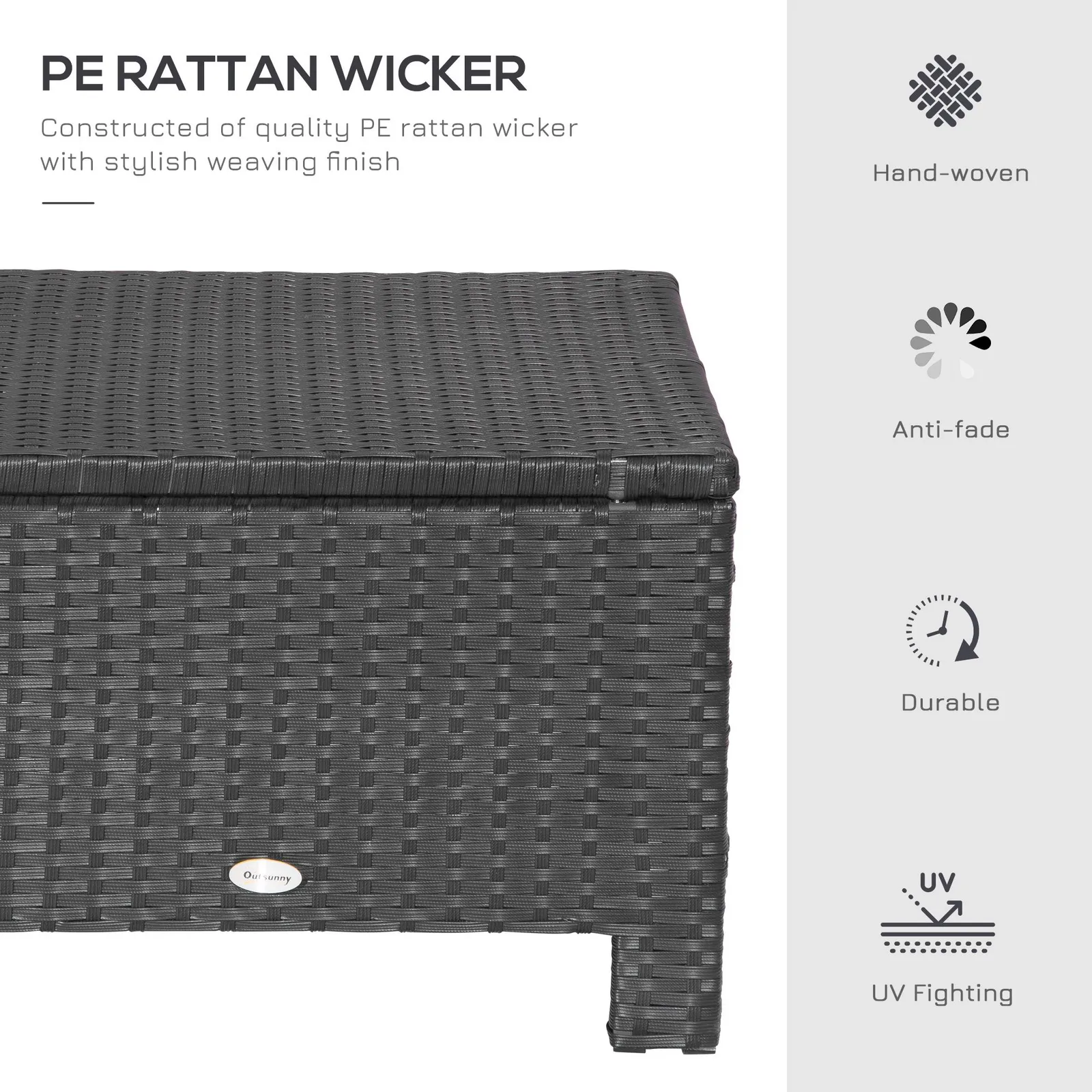 OUTSUNNY Rattan Footstool Wicker Ottoman w/ Padded Seat for Backyard Garden in Black 4