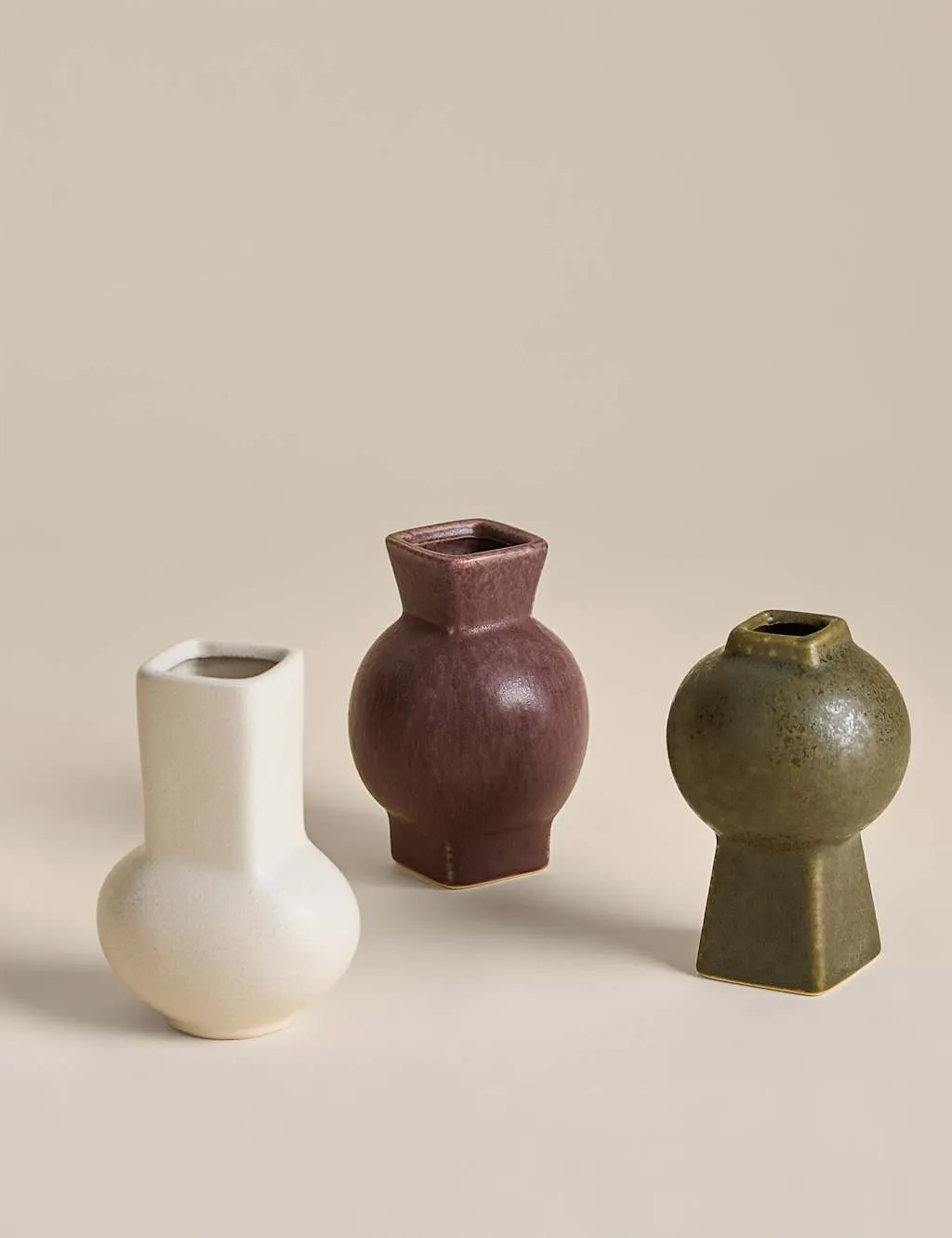 M&S Set of 3 Glazed Ceramic Vases Multi