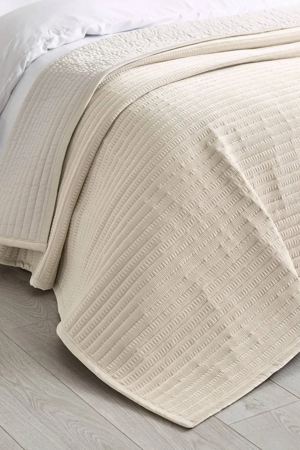 Catherine Lansfield 'Velvet Pinsonic' Quilted Bedspread in Natural 1