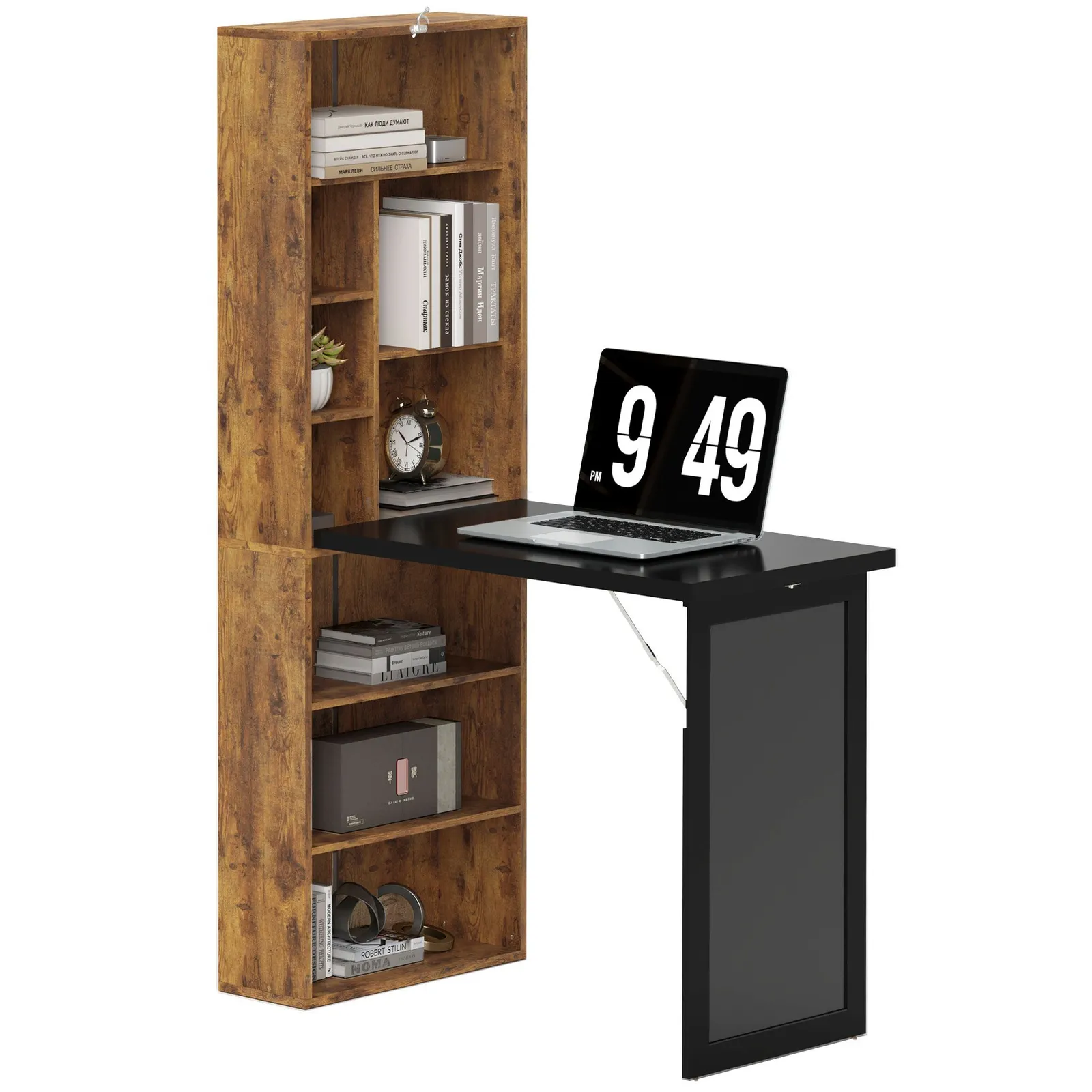 HOMCOM Convertible Desk with Blackboard Multi-function Workstation in Brown 2