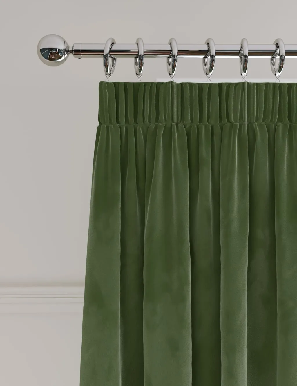 M&S Velvet Pencil Pleat Curtains Green