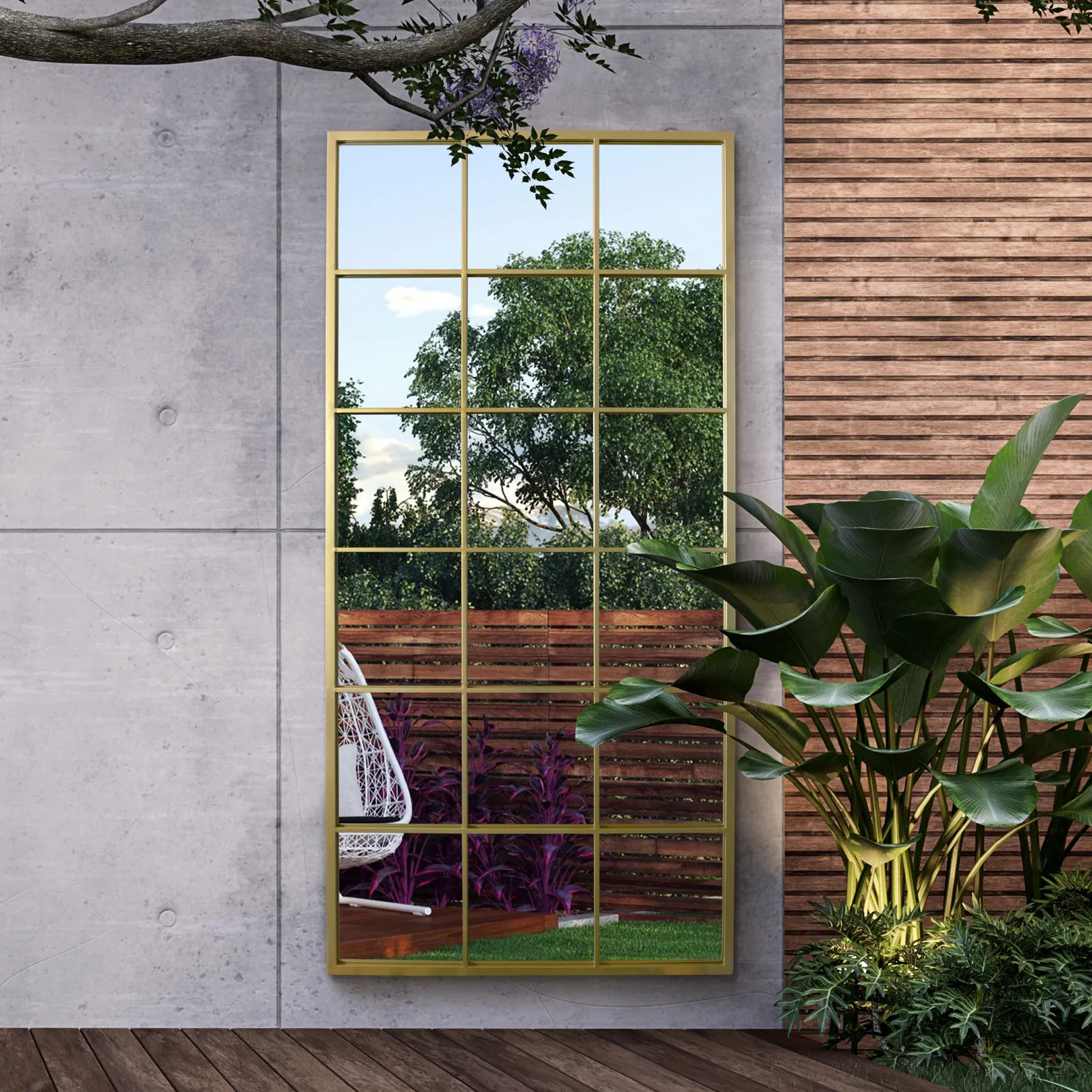 MirrorOutlet Gold Modern Window Garden Wall Mirror 69" X 33" (174CM X 85CM) 2