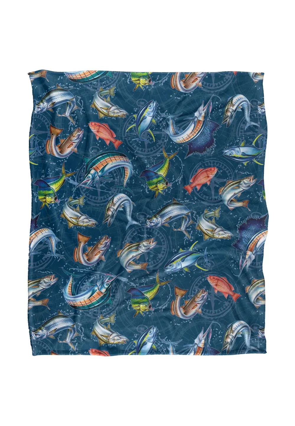 JQ Licensing Jl-Jp-Jq Saltfish Fishing Compass Pattern Silky Touch Super Soft Throw Blanket 152 X 127 cm in White