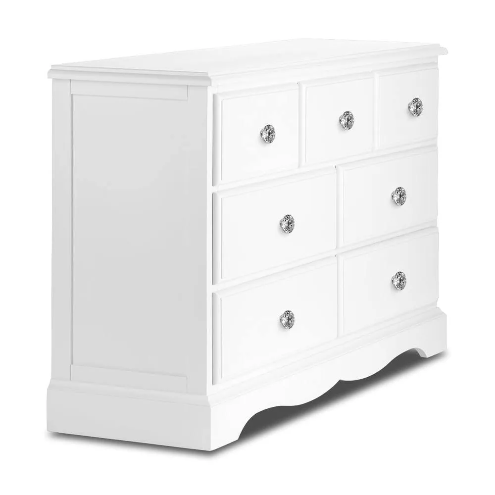 Statement Furniture Romance 3 Over 4 Chest of Drawers with Crystal Handles in Cool White 2