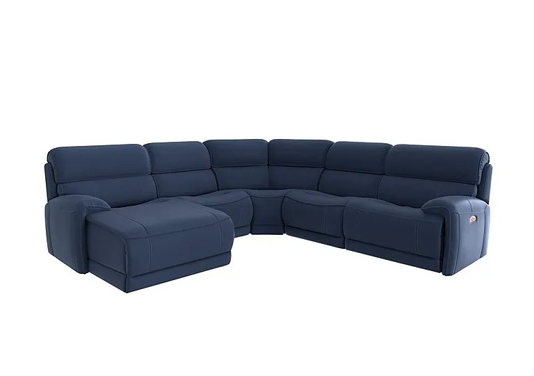 Link Fabric Left Hand Facing Corner Chaise Power Sofa - Blue