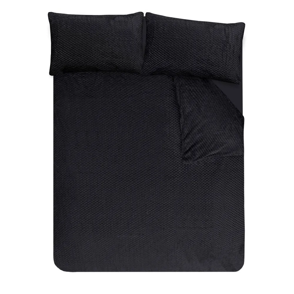 Smart Living Luxury Super Soft & Reversible Waffle Teddy Fleece Duvet Set in Black 4