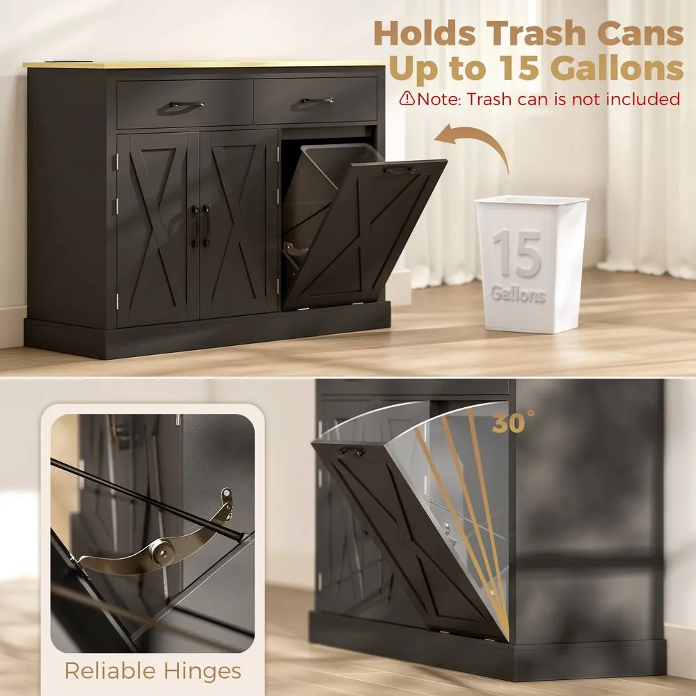 HOMCOM Tilt Out Trash Cabinet with Charging Station & Storage, Black 5