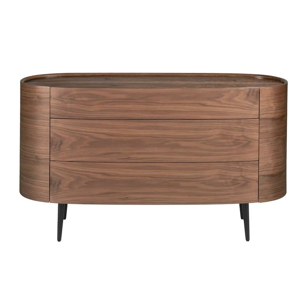 Angel Cerda Walnut Veneer Chest of Drawers with Black Steel Legs in Brown 2