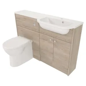 Deccado Benham Pale Oak Slimline Fitted Vanity & Toilet Pan Unit Combination with RH Basin - 1200mm 2