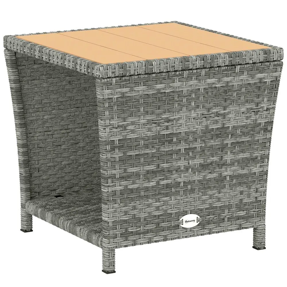 OUTSUNNY Side Table 2-Tier with Storage Shelf/Light Grey in Light Grey 2