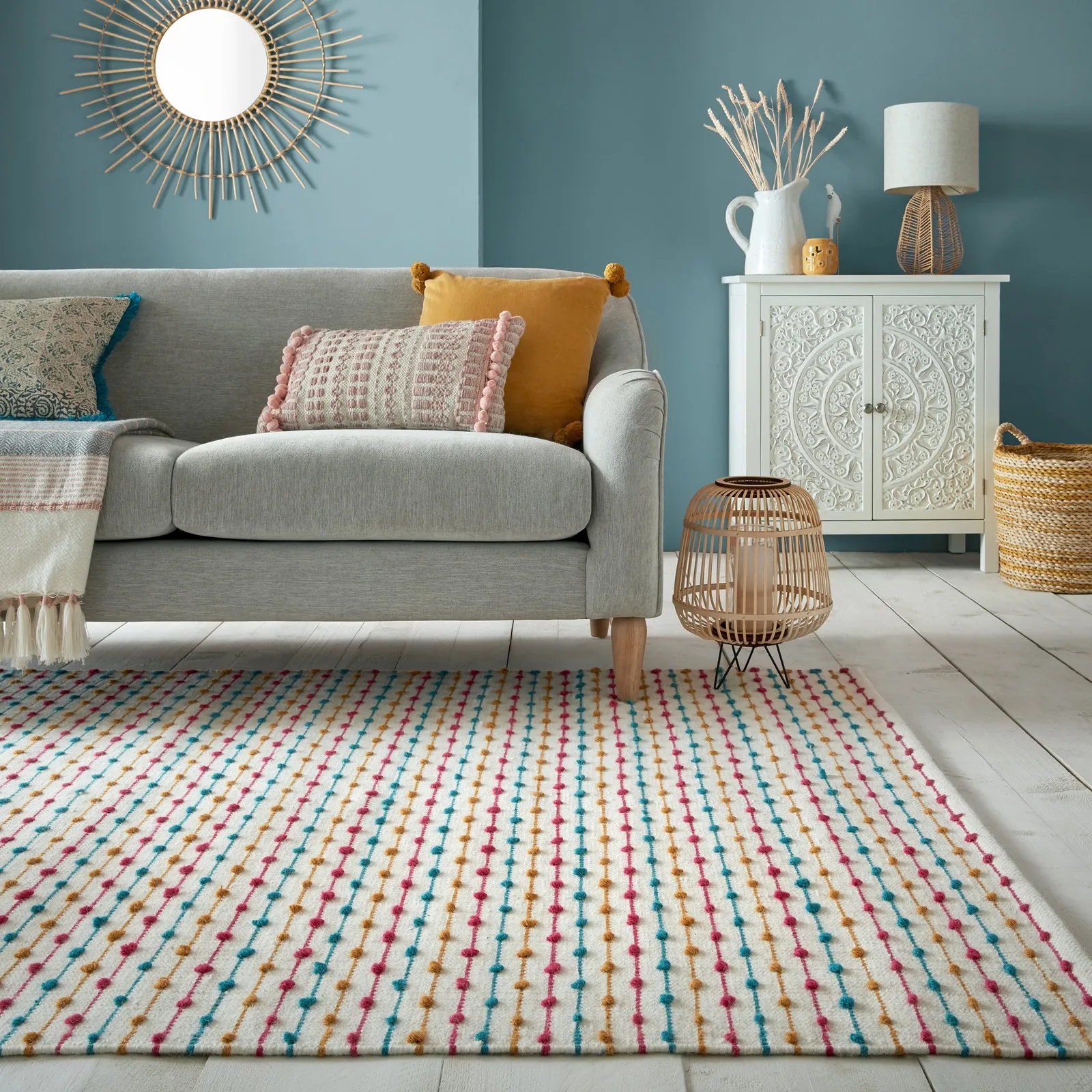 Elena Stripe Rug Blue, Yellow and White