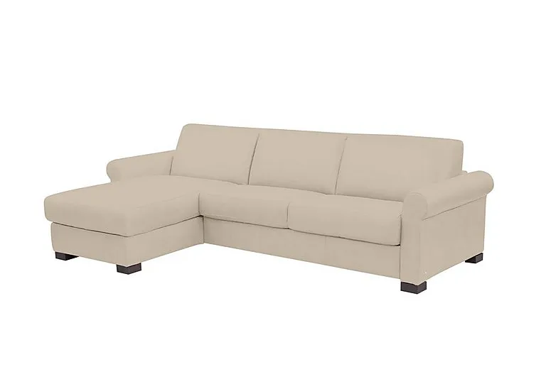 Alcova 3 Seater Leather Sofa Bed and Storage Left Hand Facing Chaise with Scroll Arms - Botera Crema