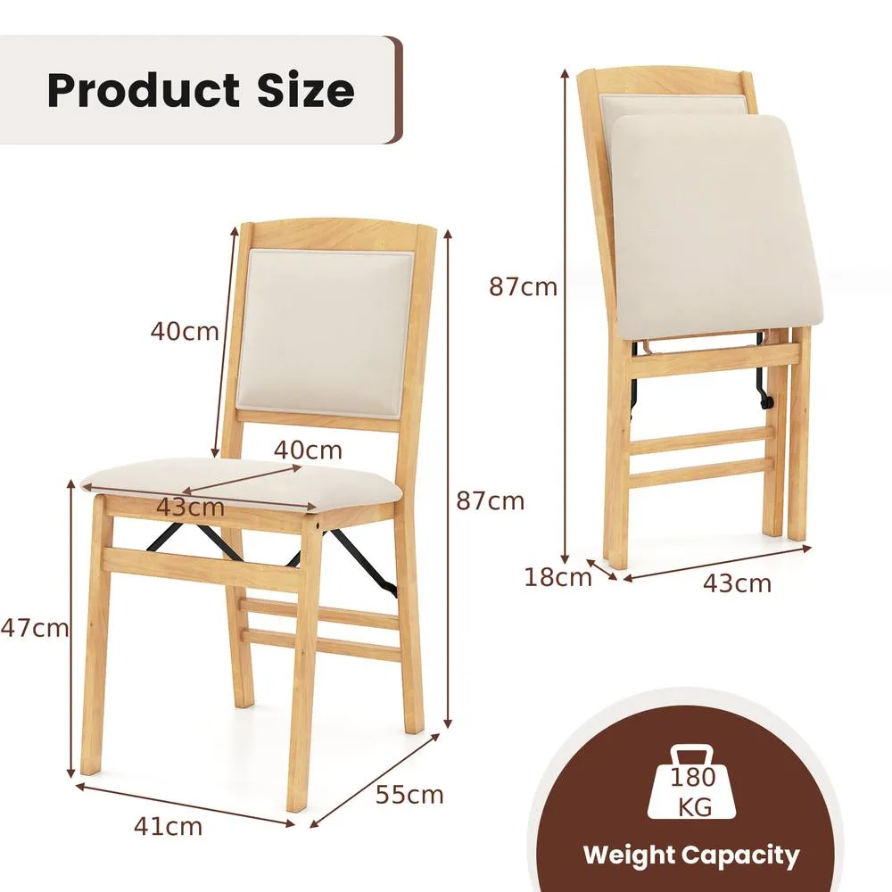 Costway 2PCS Folding Bar Stools Wooden Padded Kitchen Dining Chairs w/Backrest in Cream 5